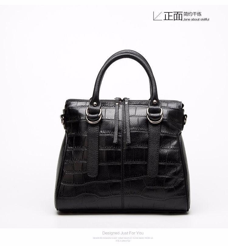 Genuine Leather Women's Bag Crocodile Pattern Top Cowhide Handbag Genuine Leather Shoulder Bag Fashion Retro Handbag. Bag