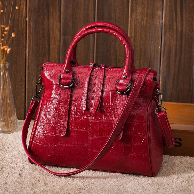 Genuine Leather Women's Bag Crocodile Pattern Top Cowhide Handbag Genuine Leather Shoulder Bag Fashion Retro Handbag. Bag