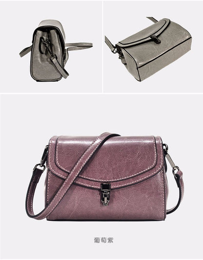 Women's Bag Genuine Cowhide Leather Crossbody Bag Square Bag Fashion Retro Shoulder Bag.Pochette