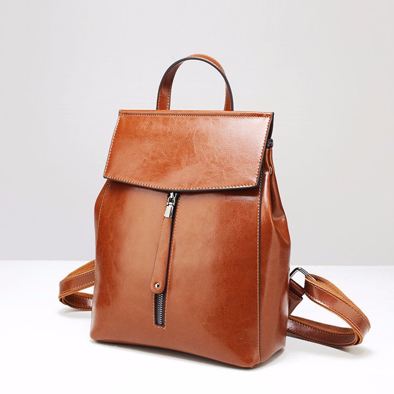 Ladies Bags Fashion Genuine Leather Retro School Bags Oil Wax Cowhide Fashion School Bags Rucksack