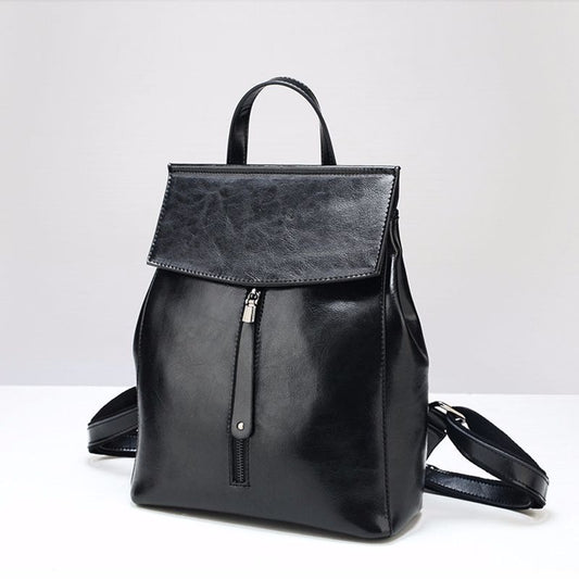 Ladies Bags Fashion Genuine Leather Retro School Bags Oil Wax Cowhide Fashion School Bags Rucksack