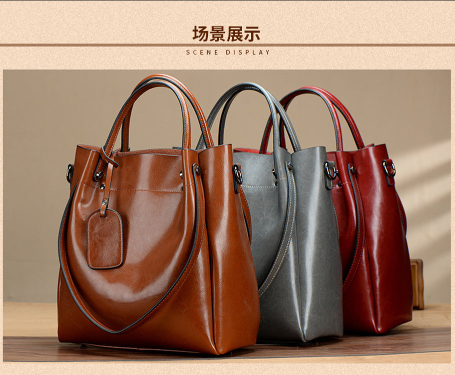 Women's bag Genuine leather crossbody bag Tote bag Cowhide casual handbag Retro Shoulder bag that goes with anything. Pochette