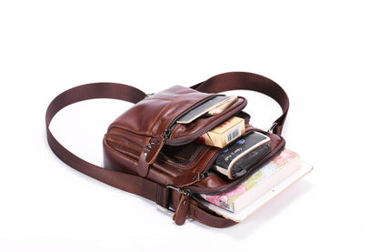 Men's Shoulder Bag Genuine Cowhide Leather Crazy Horse Retro Casual Large Capacity Crossbody Bag for Men 