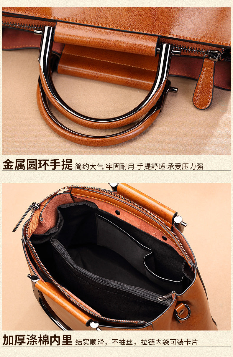 Genuine leather women's bag cowhide handbag shoulder bag outdoor casual big bag handbag.bag