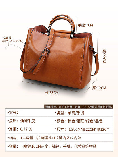 Genuine leather women's bag cowhide handbag shoulder bag outdoor casual big bag handbag.bag