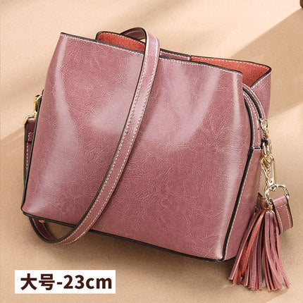 Cowhide Bag Fashion Genuine Leather Bag Fringe Bag Women Crossbody Bag Bucket Bag Shoulder Bag.Pochette