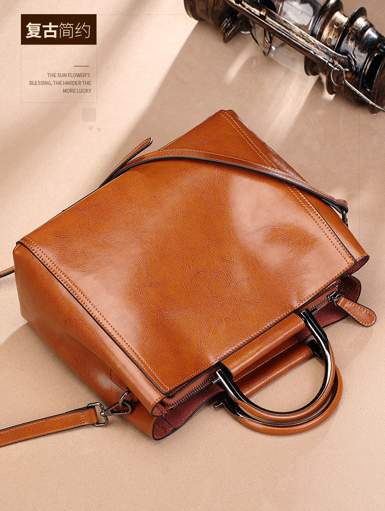 Genuine leather women's bag cowhide handbag shoulder bag outdoor casual big bag handbag.bag