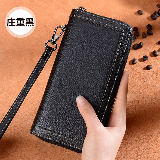 Genuine leather ladies wallet long zipper clutch bag mobile bag cowhide large capacity wallet simple long wallet