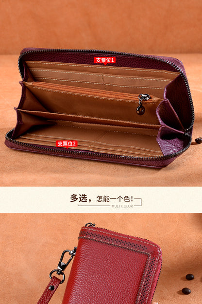 Genuine leather ladies wallet long zipper clutch bag mobile bag cowhide large capacity wallet simple long wallet