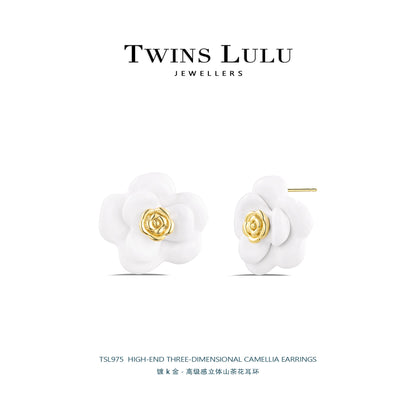 TWINS LULUフレンチ小香風立体椿のイヤリングロマンチックコーデプレゼント