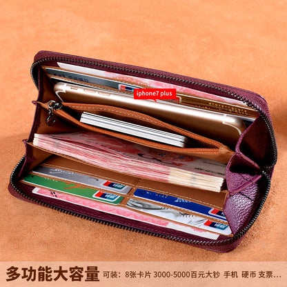 Genuine leather ladies wallet long zipper clutch bag mobile bag cowhide large capacity wallet simple long wallet