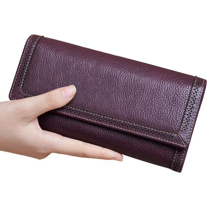 Women's wallet Cowhide tri-fold wallet long wallet clutch bag simple large capacity wallet