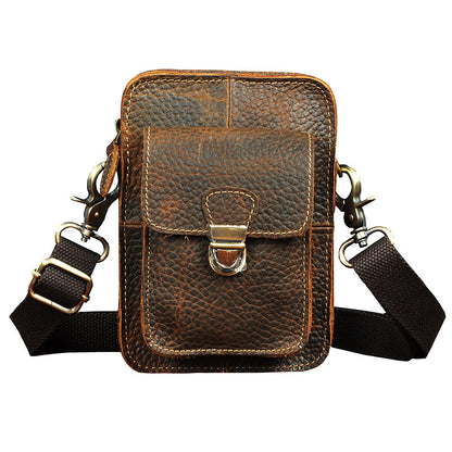 Men's Waist Pouch Cowhide Genuine Leather Outdoor Fashion Shoulder Bag for Men