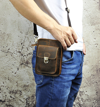 Men's Waist Pouch Cowhide Genuine Leather Outdoor Fashion Shoulder Bag for Men