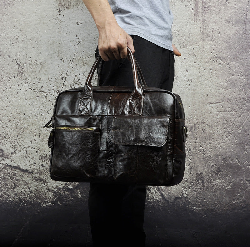 Men's Handbag Genuine Cowhide Leather Retro Business Briefcase Computer Bag for Men 