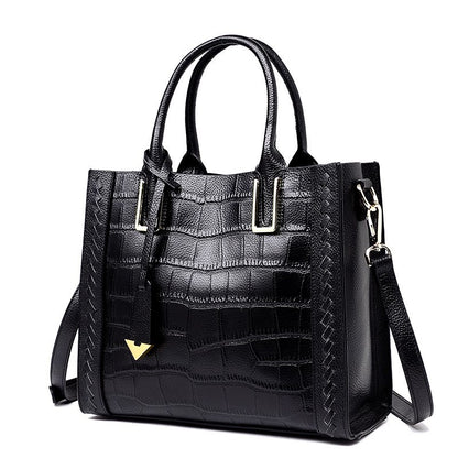 Women's bag Crocodile pattern woven handbag Genuine leather big bag trend Elegant shoulder bag Temperament handbag.bag