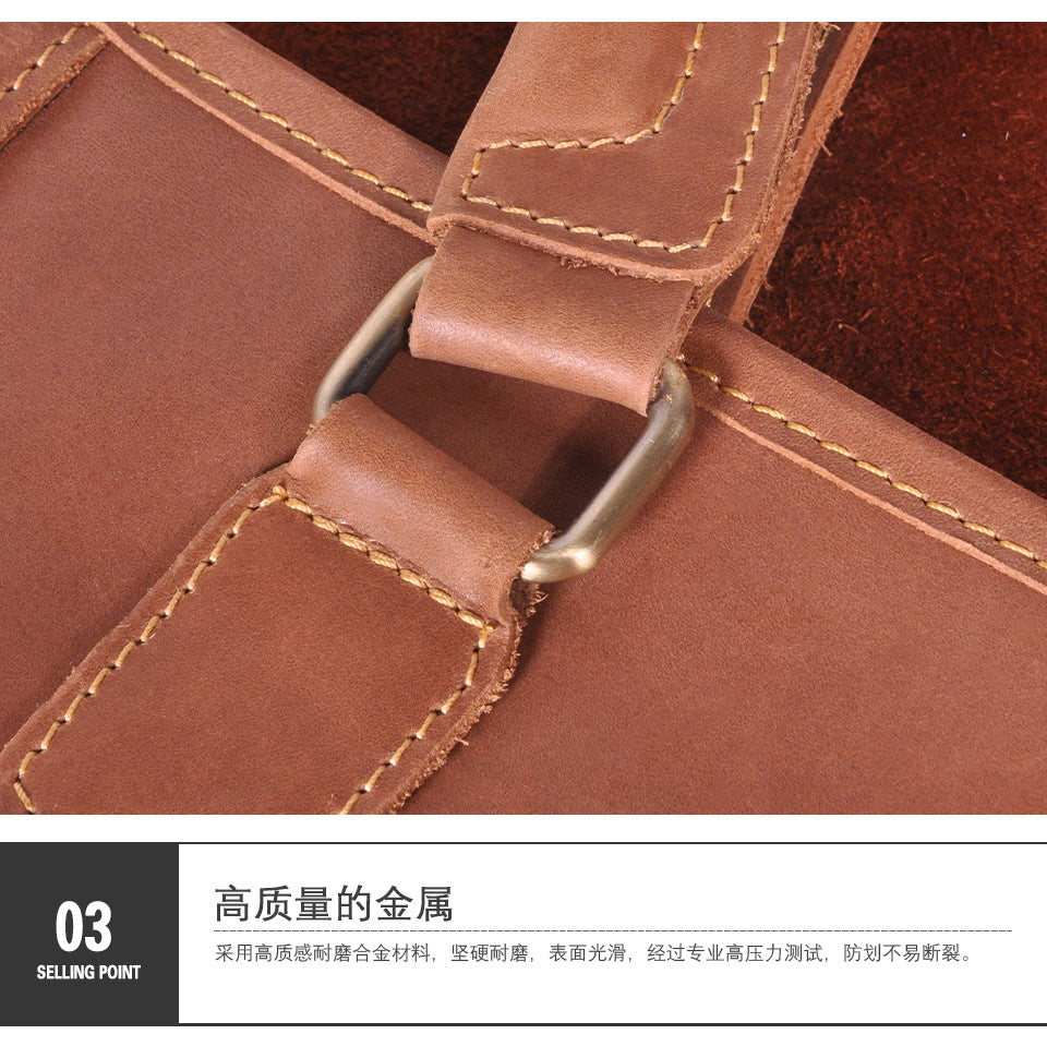 Men's Briefcase Shoulder Bag Retro Business Handbag Cowhide Genuine Leather Men Computer Bag 