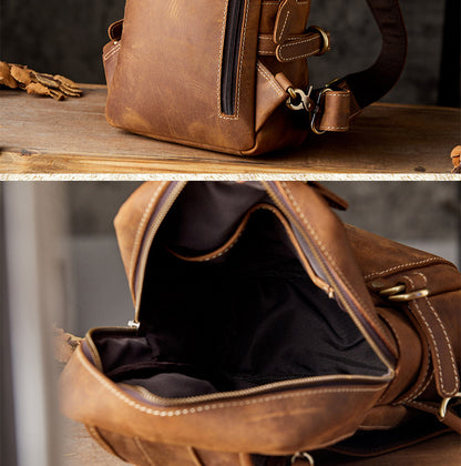 Men's Bust Bag Handmade Genuine Cowhide Leather Retro Fashion Outdoor Casual Crossbody Bag for Men