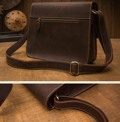 Men's Shoulder Bag Handcrafted Genuine Cowhide Leather Casual Unique Men's Messenger Bag Crossbody Bag 