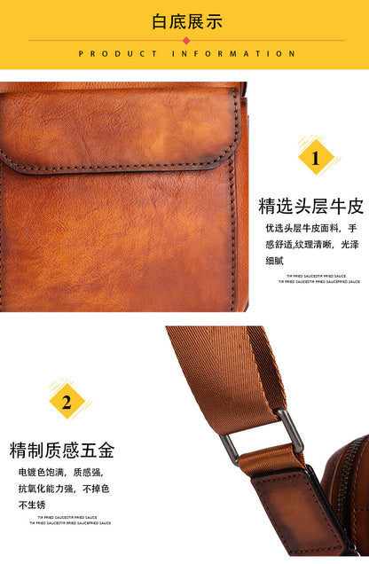 Men's Shoulder Bag Genuine Cowhide Leather Retro Casual Male Crossbody Bag 