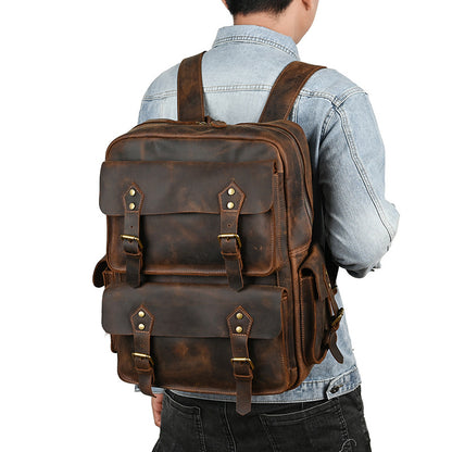 Men's backpack Cowhide genuine leather large capacity outdoor casual men's travel bag computer bag 