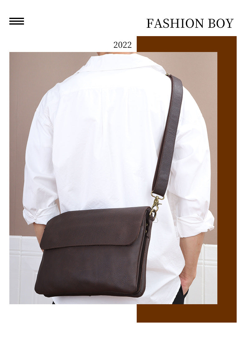 Men's Shoulder Bag Genuine Cowhide Leather Tote Bag Fashion Commuting Crossbody Bag for Men 