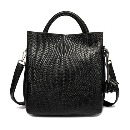 Genuine leather ladies bag large capacity handbag knitting pattern fashion temperament elegant retro shoulder bag handbag.bag