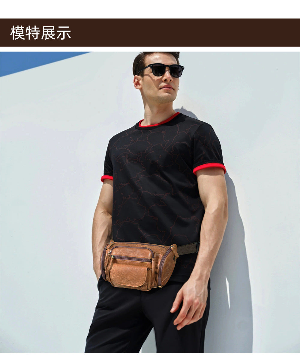 Men's waist pouch cowhide genuine leather fashion retro outdoor bust bag for men 