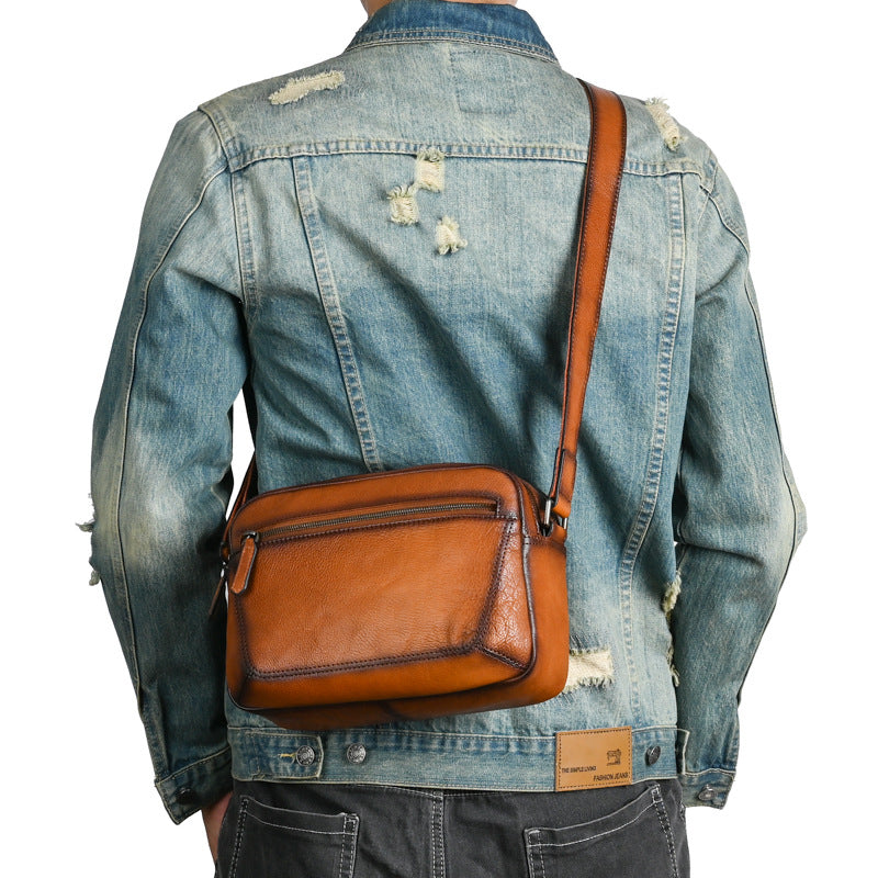 Men's shoulder bag Genuine cowhide leather large capacity simple crossbody bag for men 