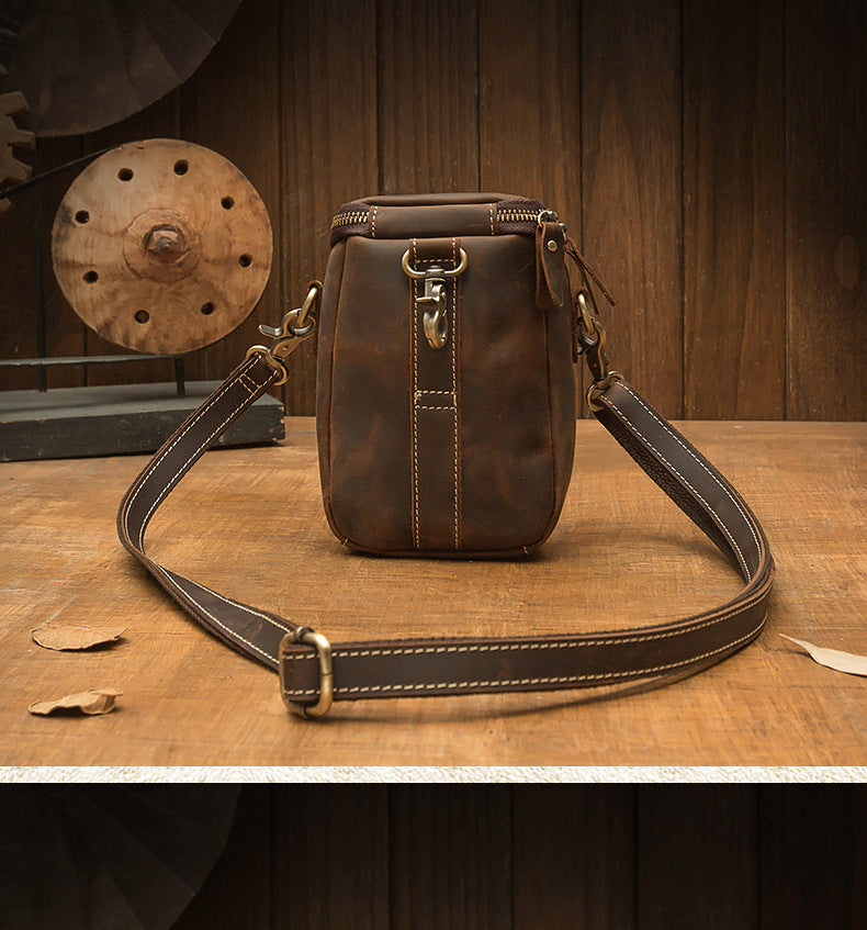 Men's Crossbody Bag Handmade Genuine Cowhide Leather Shoulder Bag Multifunctional Fashion Unique Smartphone Pouch 