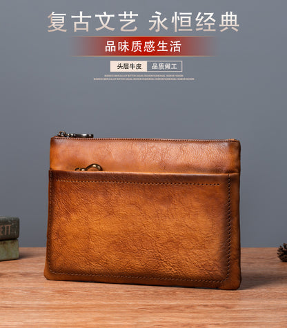 Men's Clutch Bag Cowhide Retro Casual Handbags for Men 