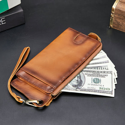 Men's long wallet Cowhide zipper Card holder Large capacity clutch bag Men's wallet 