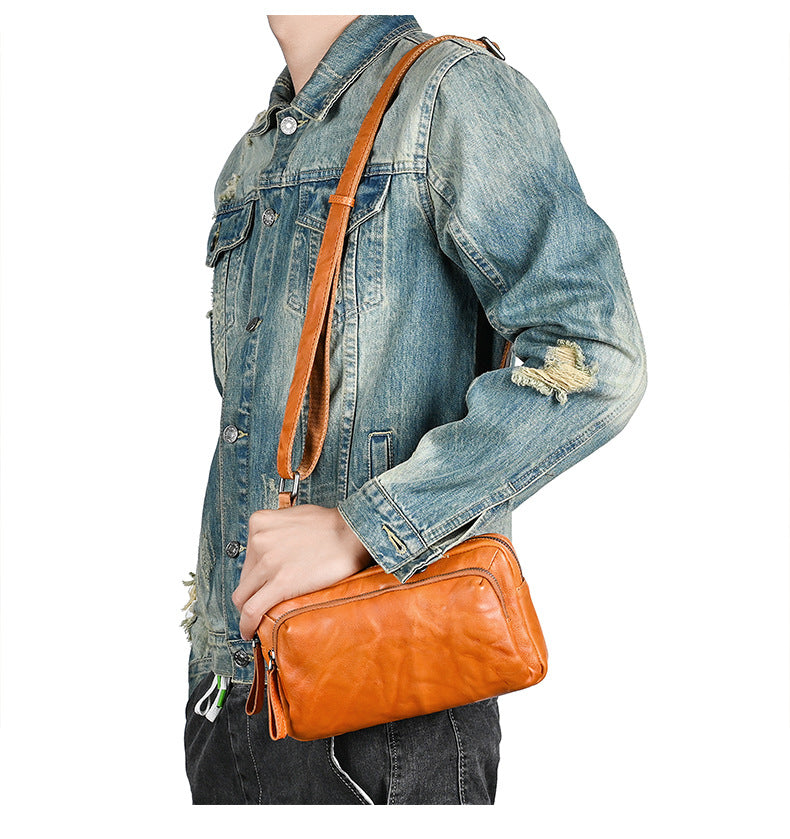 Men's Crossbody Bag Cowhide Genuine Leather Retro Casual Versatile Male Shoulder Bag Clutch Bag 