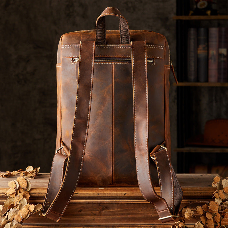 Men's Backpack Genuine Cowhide Leather Crazy Horse Handmade Original Travel Bag Retro Casual Men's Bag 