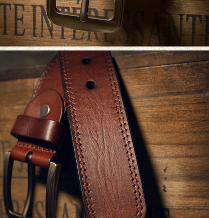 Men's Belt Handmade Genuine Cowhide Leather Casual Fashion Needle Buckle Men's Belt 