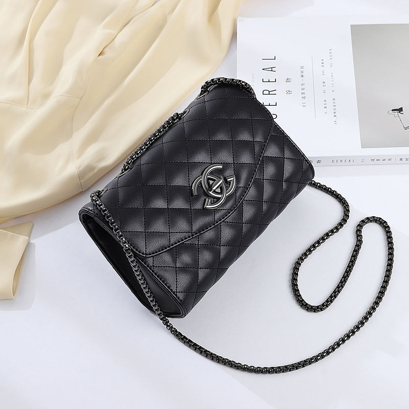 Genuine leather women's bag plaid chain bag cowhide square bag fashion shoulder bag that goes with anything. Pochette