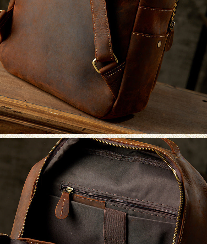 Men's Backpack Cowhide Genuine Leather Retro Casual Fashion Handmade Travel Bag Men's Computer Bag Rucksack 