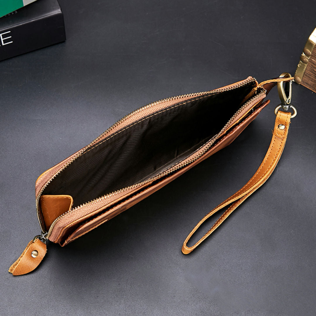 Men's long wallet Cowhide zipper Card holder Large capacity clutch bag Men's wallet 