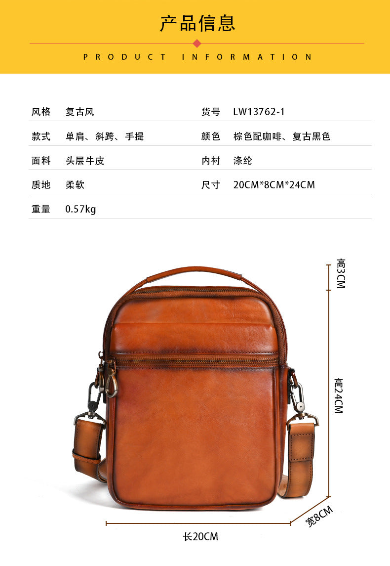 Men's Shoulder Bag Genuine Cowhide Leather Commuting Crossbody Bag for Men 