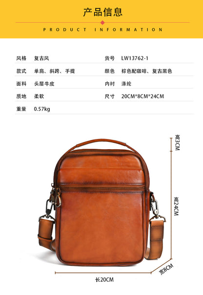 Men's Shoulder Bag Genuine Cowhide Leather Commuting Crossbody Bag for Men 