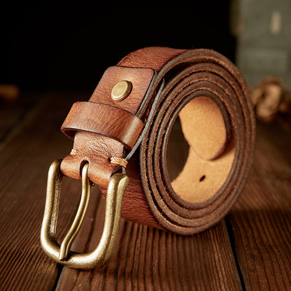 Men's Belt Genuine Cowhide Leather Handmade Copper Buckle Vintage Fashion Men's Belt