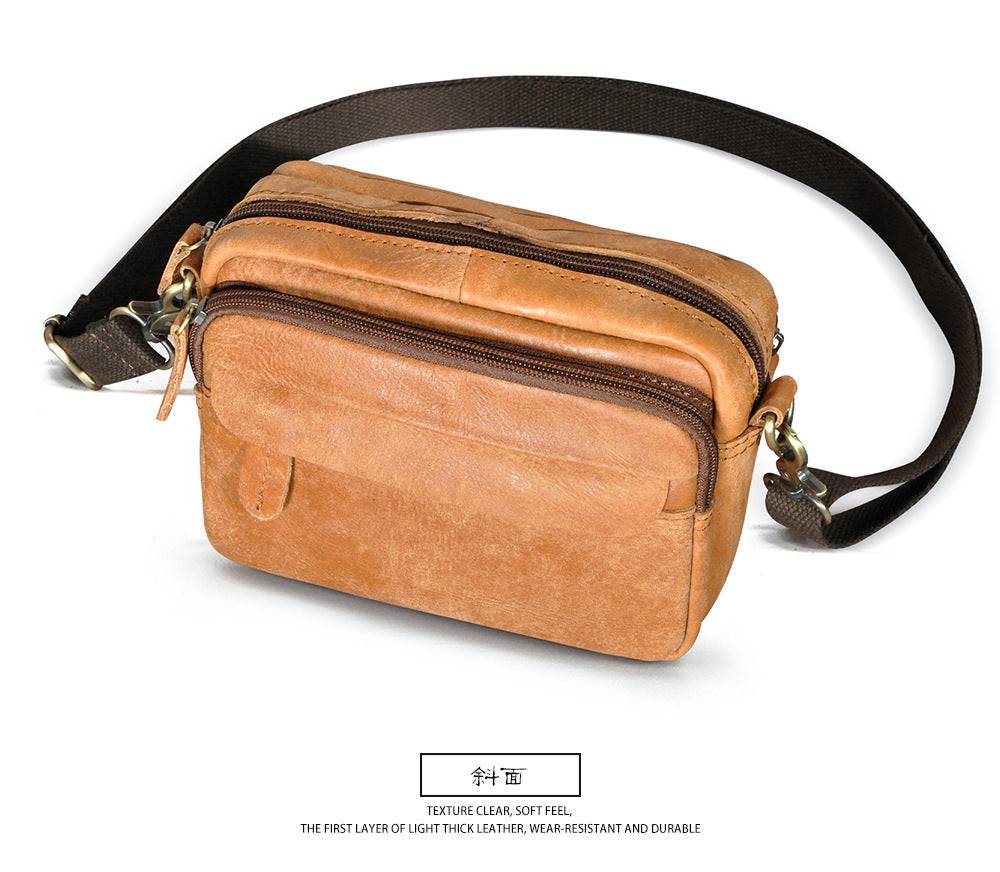 Men's Waist Pouch Cowhide Genuine Leather Simple Fashion Retro Outdoor Men's Bust Bag Shoulder Bag 