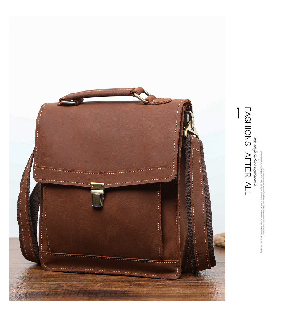 Men's Shoulder Bag Genuine Cowhide Leather Retro Briefcase Crossbody Bag for Men 