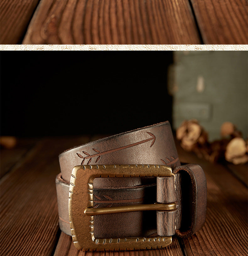 Men's Belt Handmade Vintage Genuine Cowhide Leather Needle Buckle Unique Fashion Casual Men's Belt 