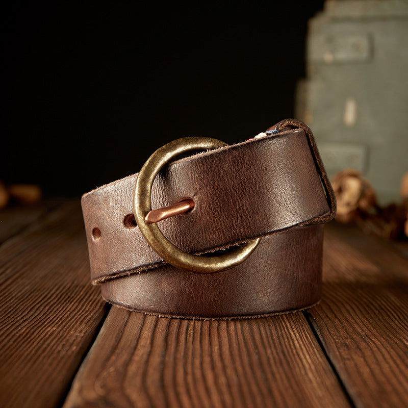 Men's belt handmade cowhide genuine leather retro copper needle buckle casual personality belt for men