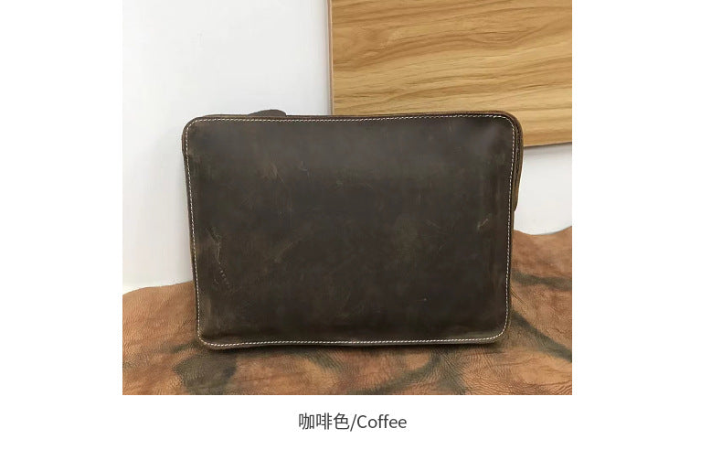 Men's Briefcase Retro Cowhide Genuine Leather Crazy Horse Commuting Simple Crossbody Bag for Men 