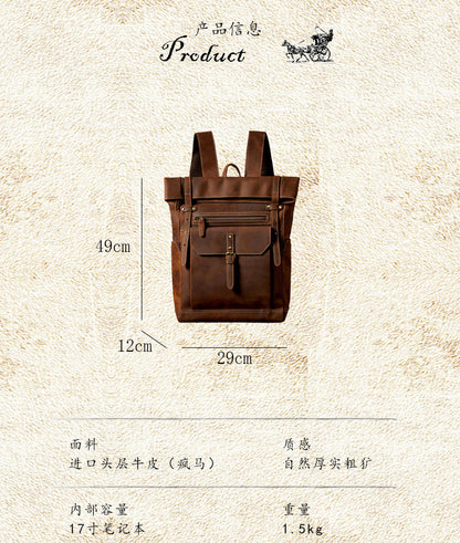 Men's backpack made of cowhide genuine leather fashion individuality large capacity casual computer bag men travel bag 