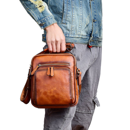 Men's Shoulder Bag Genuine Cowhide Leather Retro Casual Male Crossbody Bag 