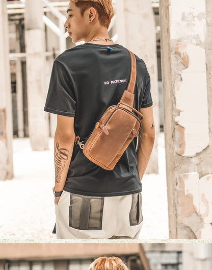 Men's Bust Bag Handmade Genuine Cowhide Leather Fashion Unique Men's Shoulder Bag Crossbody Bag 