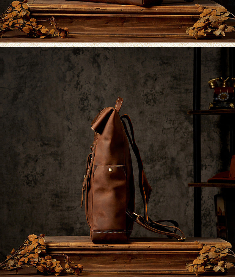 Men's backpack made of cowhide genuine leather fashion individuality large capacity casual computer bag men travel bag 